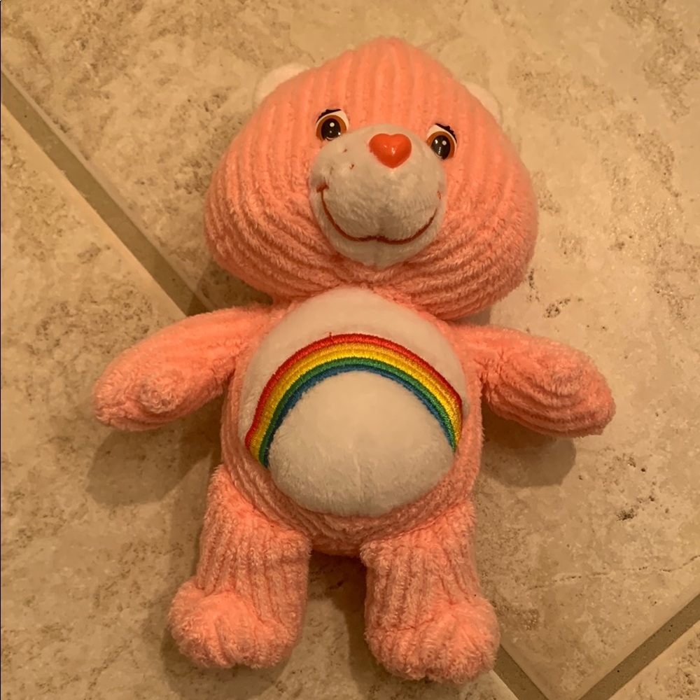 Care Bear Cheer Bear Rainbow Pink Ribbed Stuffed Animal Plush Toy Vintage